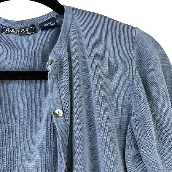 Harold's Vintage Powdered Blue Ribbed Silk Turtleneck Sleeveless Cardigan Set - Picture 7 of 9